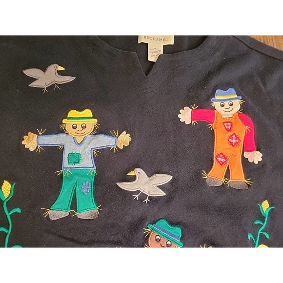 Bechamal Scarecrow Fall Black Embroidered Top - Sz XLarge - Picture 4 of 9